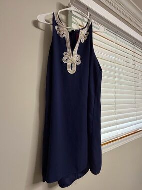 Lily Pulitzer Navy Sleeveless Embellished Halter Dress